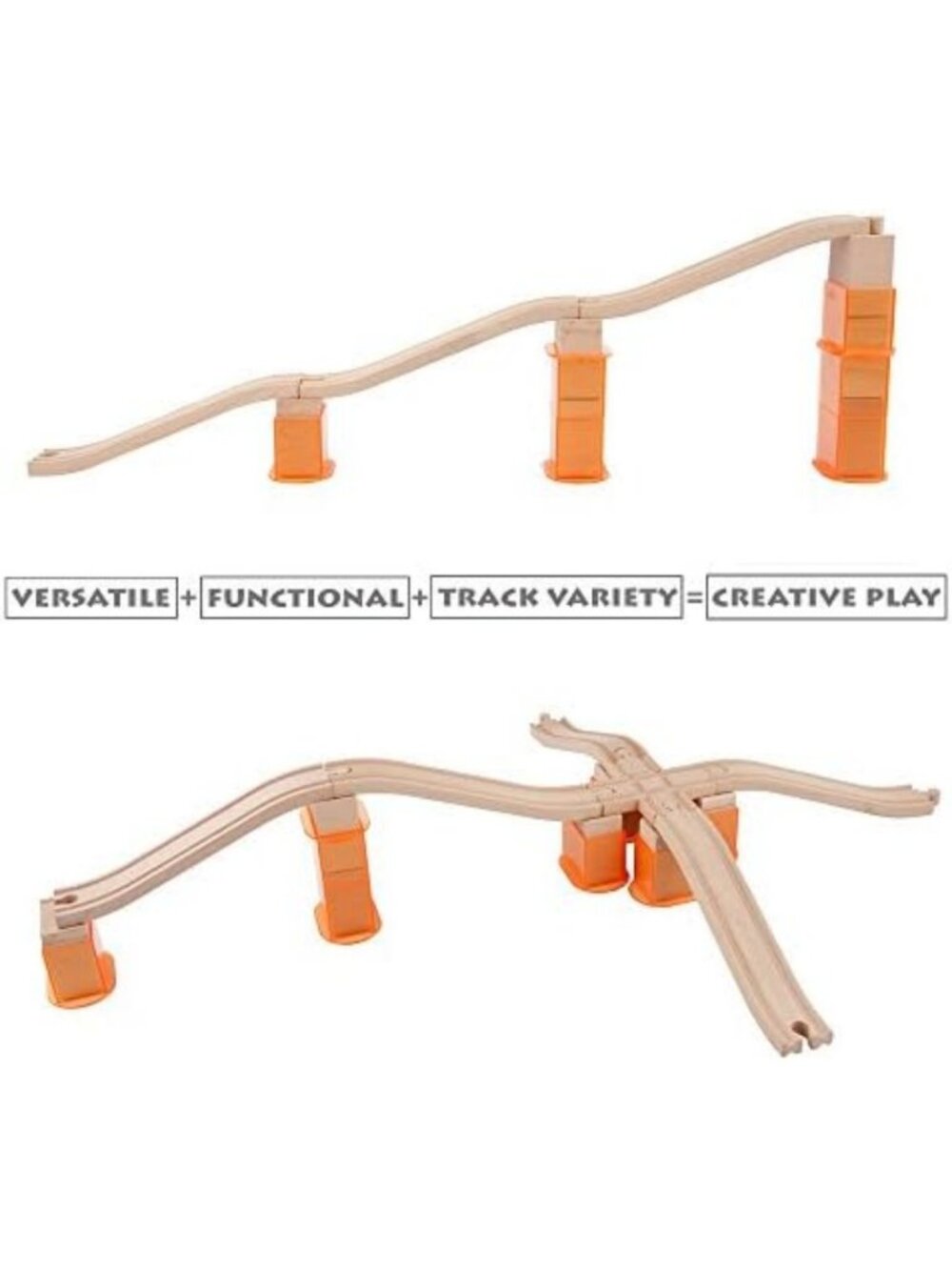 Multi-Level 110-Piece Wooden Train Track Expansion Pack with Stackable Risers - Picture 4 of 6